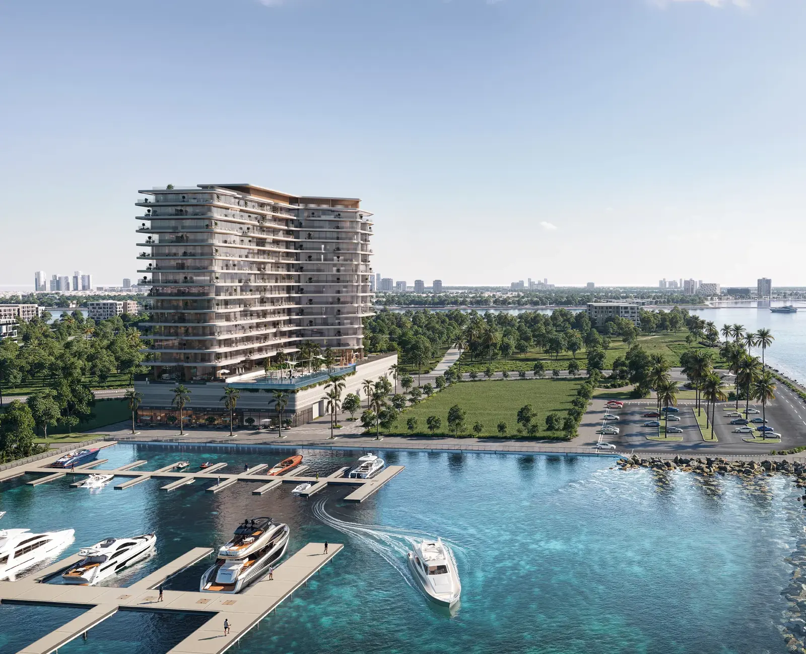The Bay Interiors by Missoni fronting the Island A yacht marina
